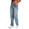 Blue Baggy Boyfriend Pulled Fabric Jeans