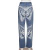 Butterfly Spray Print High Waist Denim Jeans