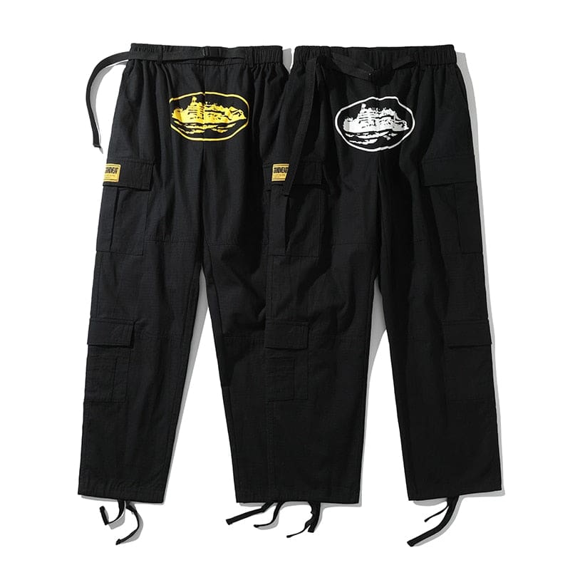 CRTZ Corteiz Cargo Pants , Color Black With Black Logo