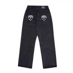 Cross Skull Distressed Jeans | Black / 32