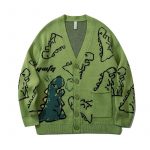 Dinosaur Cartoon Knitted Sweater | Green / XL