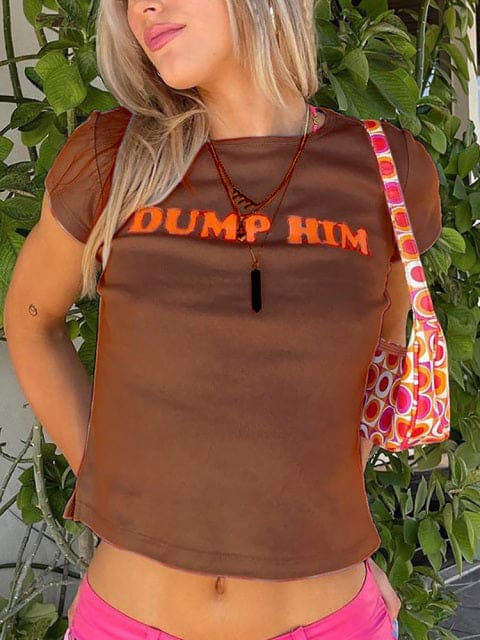 Dump Him Y2K Crop Top | Brown / M