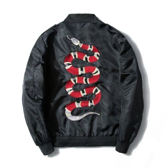 Embroidered King Snake Bomber Jacket | Black / S