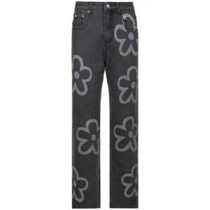 Floral Heat Print High Waist Jeans | Black / L