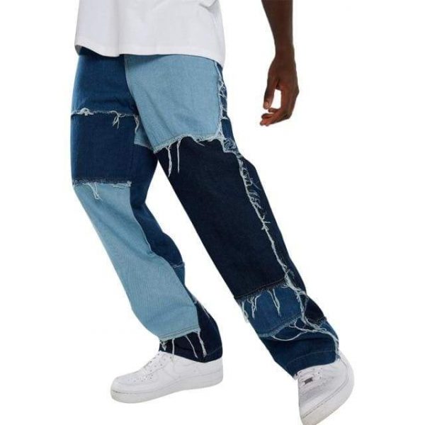 Frayed Patchwork Denim Skate Jeans - Streetgarm
