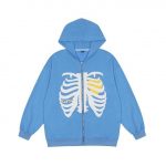 Heart Skeleton Zip Hoodie | Blue / M