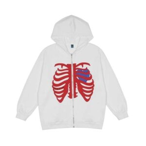 Heart Skeleton Zip Hoodie | White / M