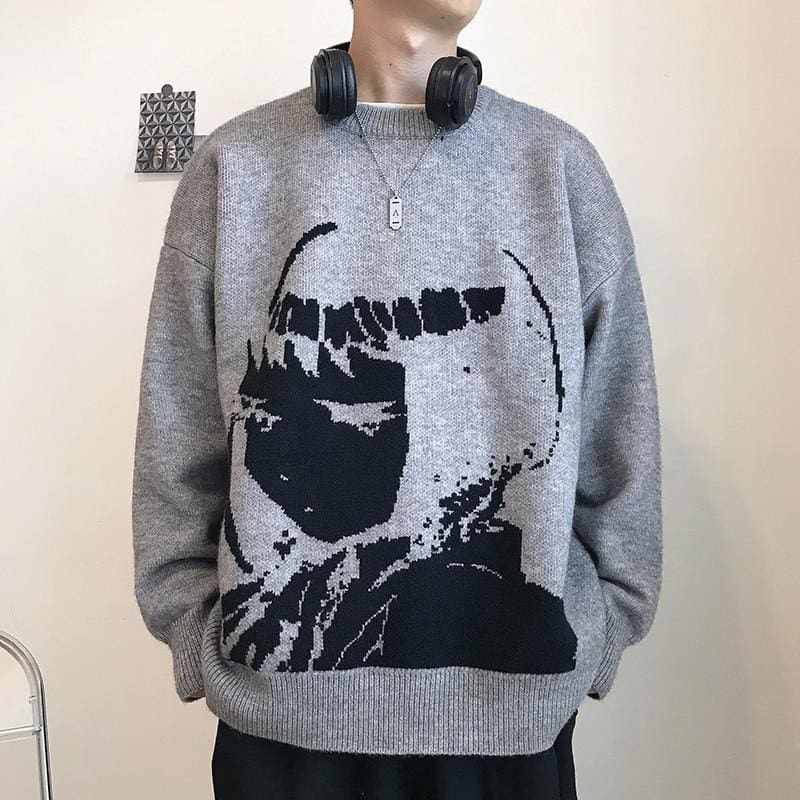 Japanese Anime Cartoon Print Knitted Sweater