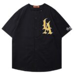 LA Neighborhood Embroidered Baseball Shirt | Black / S