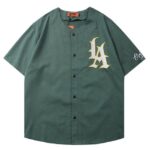 LA Neighborhood Embroidered Baseball Shirt | Green / M