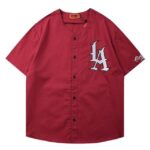 LA Neighborhood Embroidered Baseball Shirt | Red / S