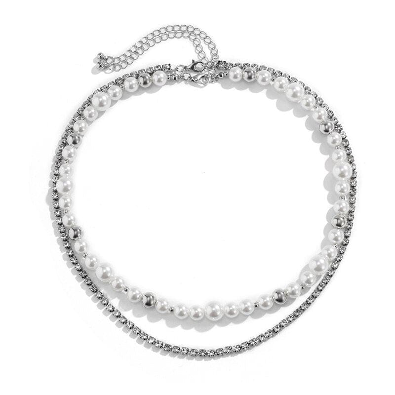 Pearl Necklace Rhinestone Chain Set