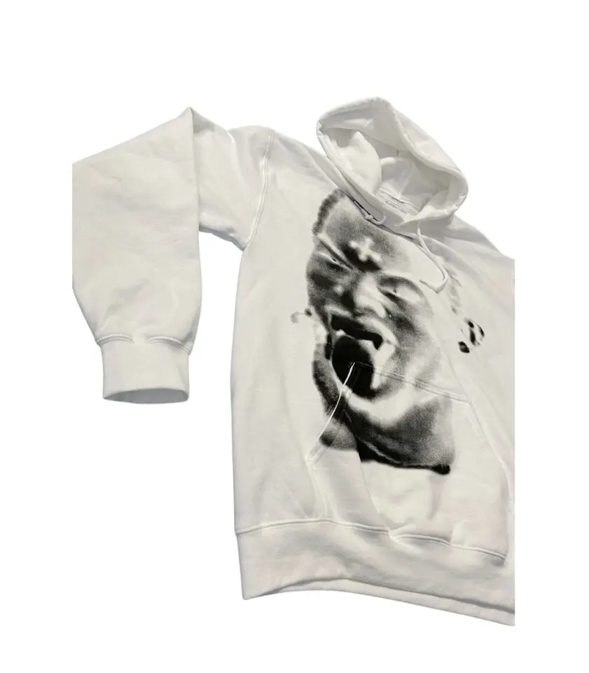 White hoodie best sale with red face