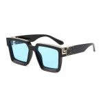 Retro Square Millionaires Sunglasses | Black Golden Blue