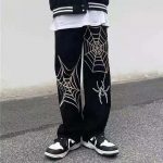 Spider Web Embroidery Straight Jeans