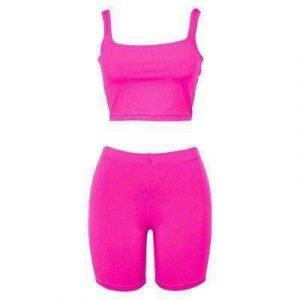 Stretch Crop Top + Race Shorts | Pink / S