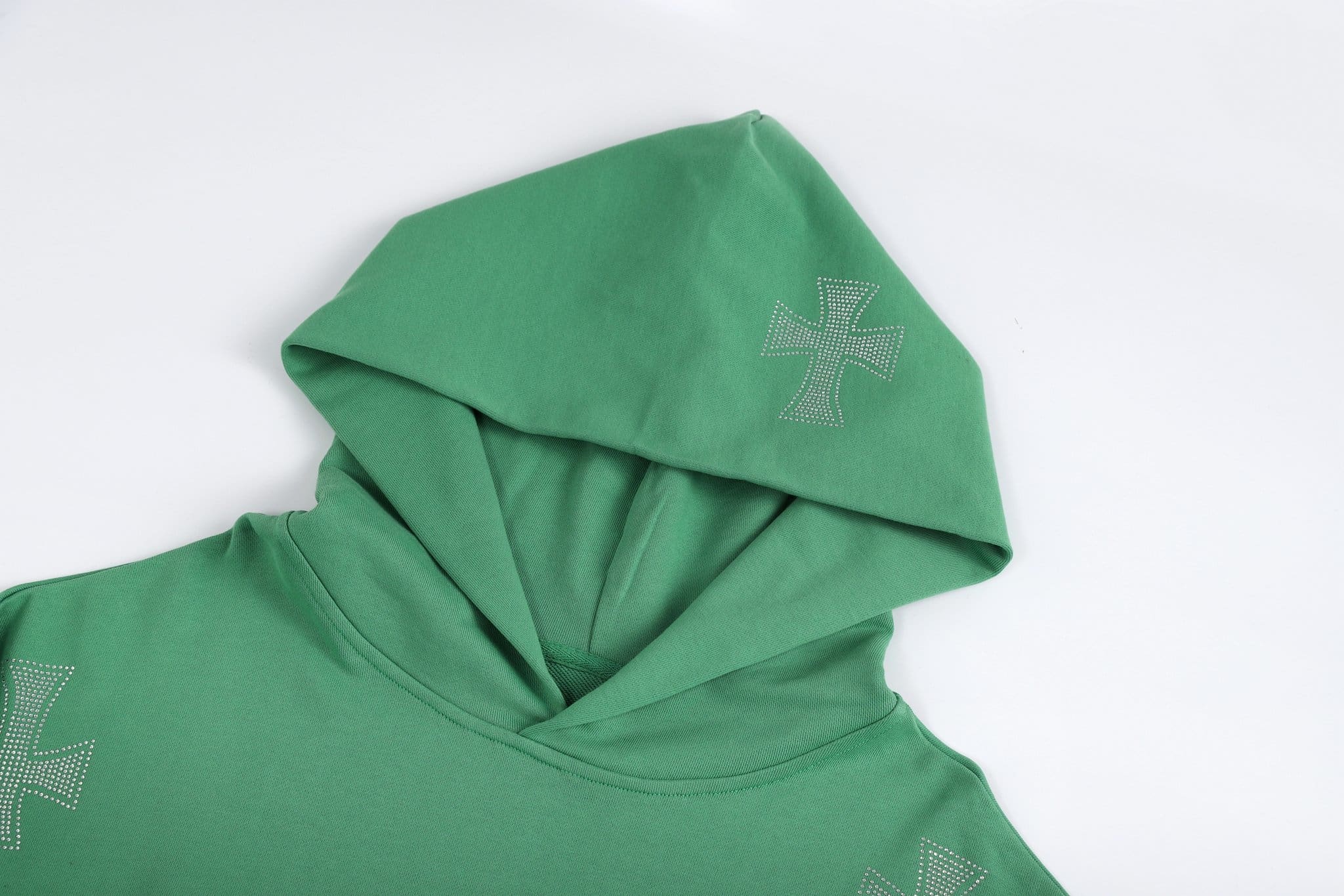 Unknown Cross Rhinestone Hoodie - Green - Streetgarm