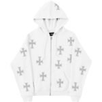 Chrome Cross Rhinestone Hoodie - White