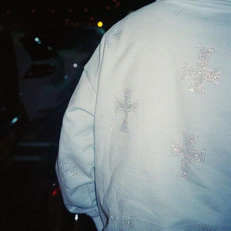 新品未使用White Rhinestone Cross Zip Up XL-