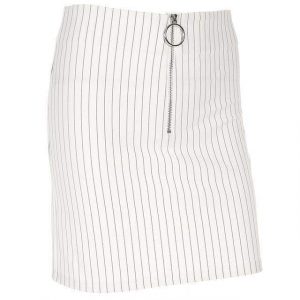 White Pin Stripe Mini Skirt | S