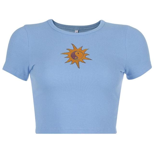 Ying/Yang Cropped T-Shirt | Blue / L / China