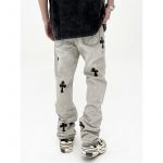Chrome Leather Cross Gray Distressed Jeans