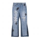 Chrome Leather Cross Ripped Straight Leg Jeans
