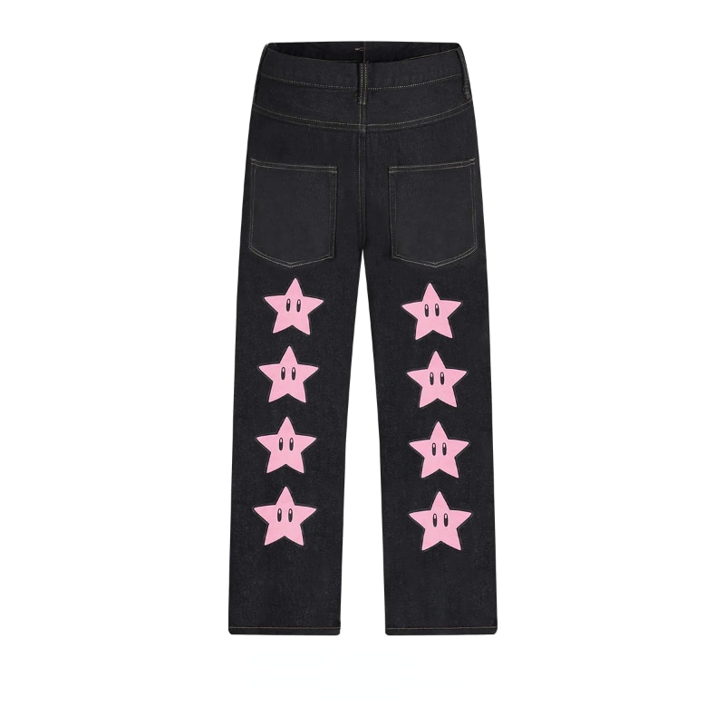 Pink Star Y2k Baggy Jeans - Black, XL
