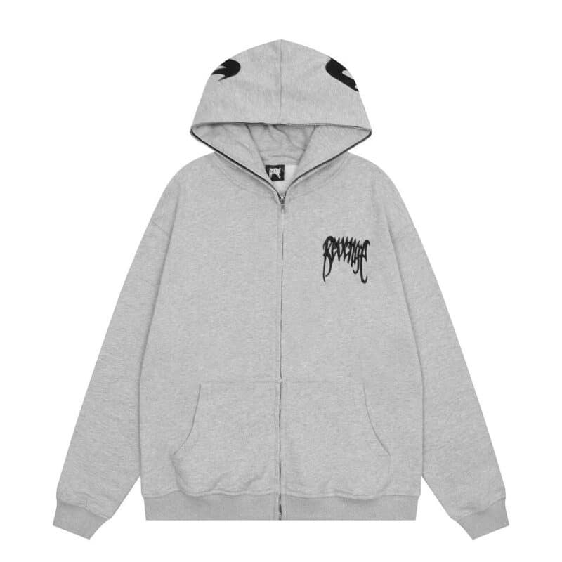 REVENGE Embroidered Zip Hoodies - Gray, XL
