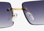 Rimless Rectangular Wood Frame Sunglasses
